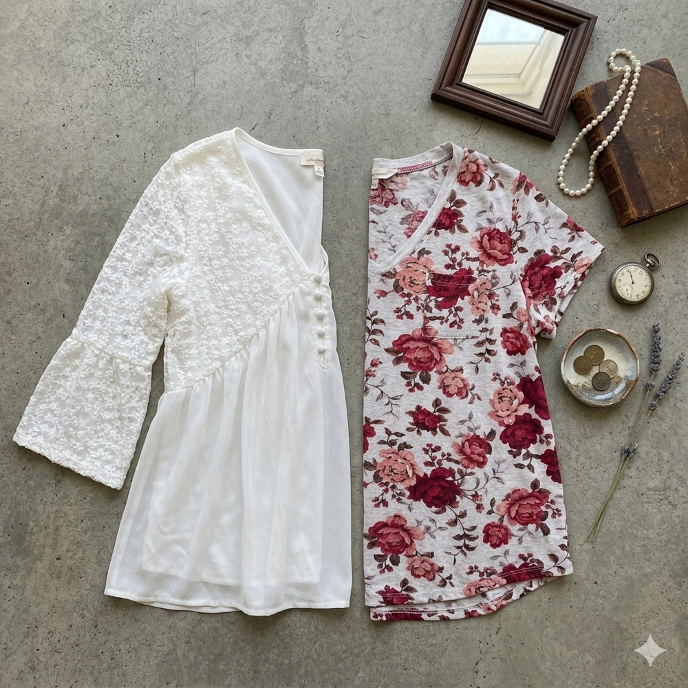 ​Torrid Romantic Bundle┃Ivy Lace Chiffon Tunic & Rose Modal V-Neck Tee
